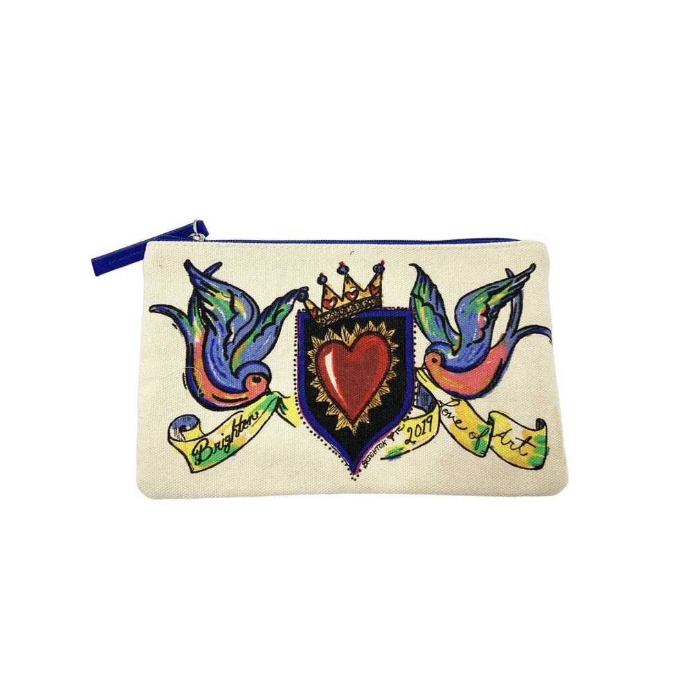 Brighton Canvas Pouch Colorful Fashion Birds and Hearts Painted Pouch